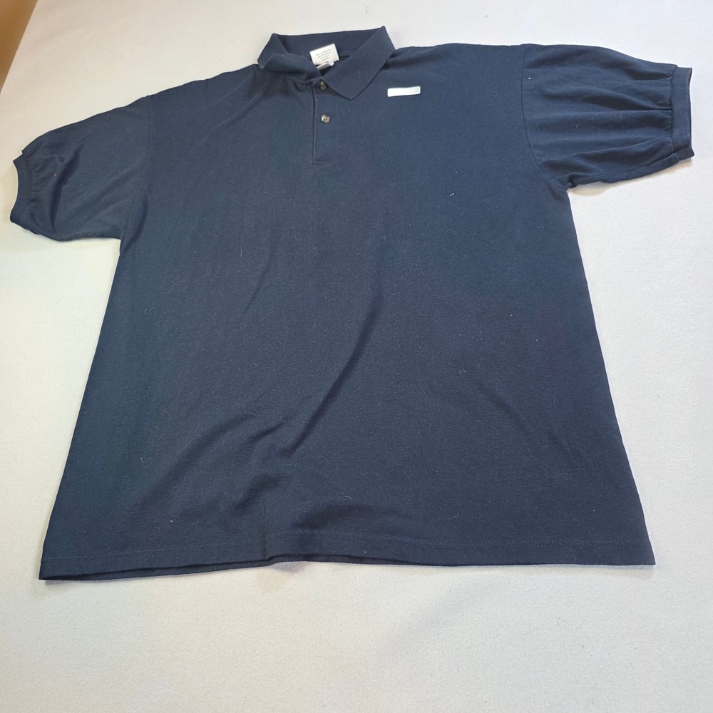 Anvil Mens XL Navy Blue Short Sleeve Polo Shirt Cotton Blend Distressed Pinhole
